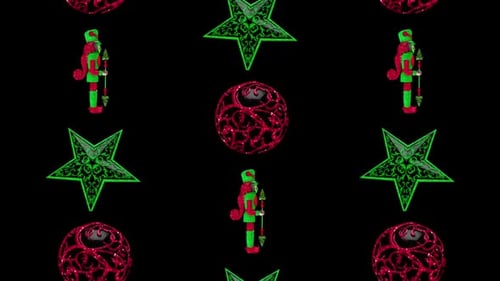 Christmas Glitter Nutcracker and Ornaments Seamless Looping Pattern