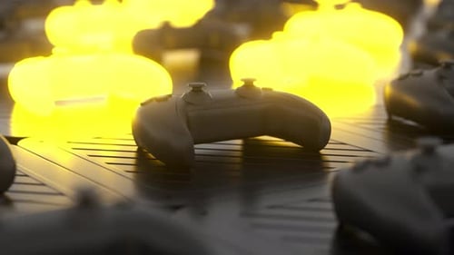 Black joysticks on a black textured surface