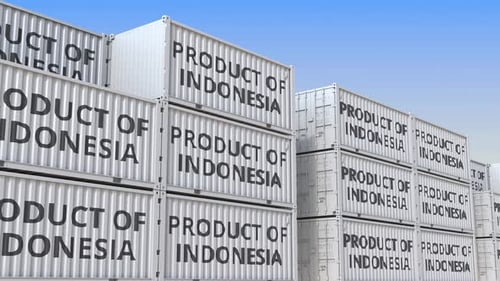 Contenedores con texto «PRODUCTO DE INDONESIA»