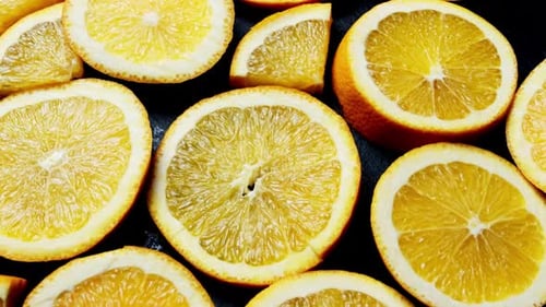 Fresh Sliced Oranges Close Up Top View Orange Slices Background