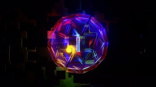 VJ Loop Animation of the Rotation of the NFT Inscription in a Crystal Neon Ball