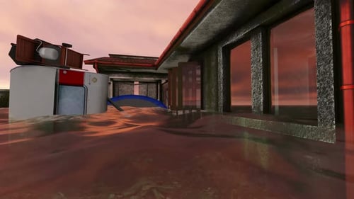 Flooding House Natural Disaster Animation