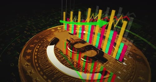 USDC USD Coin stablecoin cryptocurrency golden rotating on chart