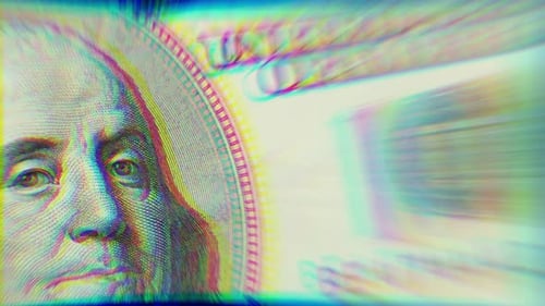 Cyber Glitch Dollar Bill Digital Distortion Background