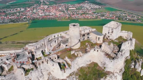 Aerial View on Spissky Hrad. Slovakia. The Ruins of Stone Castle on the Hill