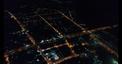 Aerial view night country city typical