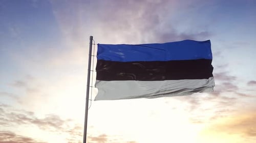 Realistic Estonia Flag Waving Against Beautiful Clouded Sky