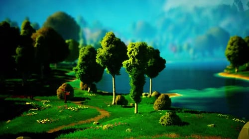Cartoon Landscape with Hills and Forest