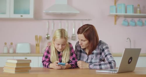 Blonde Preteen School Girl Teaches Young Mother Dancing Modern Dance for Popular Social Network. 30s