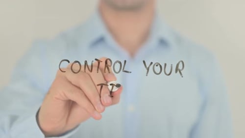 Control Your Time, Man Writing on Transparent Screen