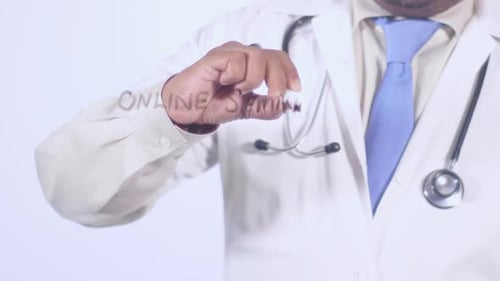 Doctor Writes Online Seminar With Pen on Glass