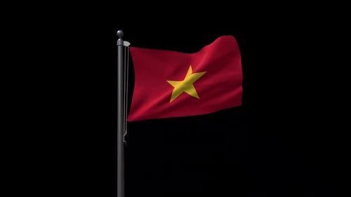 Realistic Waving Flag of Vietnam on Black Background