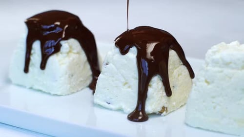 Hot Chocolate Pouring on Cottage Cheese Desserts