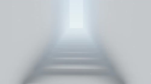 Futuristische saubere Treppe zur Himmelstür mit Partikeln