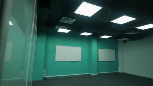 Coworking Workspace the Interior of Empty Office Space a Walk Through the Office Inside Skyscraper