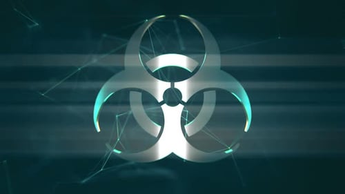 Futuristic Rotating 3D Metallic Biohazard Symbol Reveal