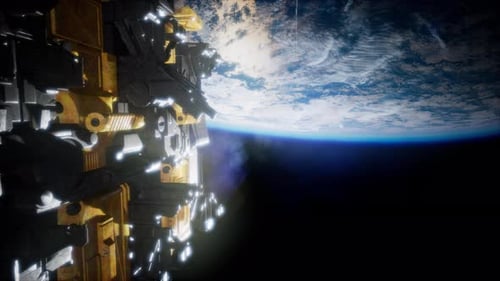 Spaceship with View on Space and Planet Earth