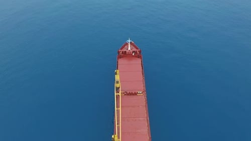Aerial View. Cargo Ship at Sea.