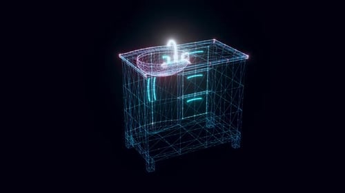 Marble Bathroom Sink Hologram Rotating 4k
