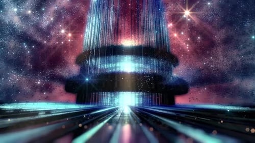 Futuristic Space Tunnel Portal with Stars and Neon Lights