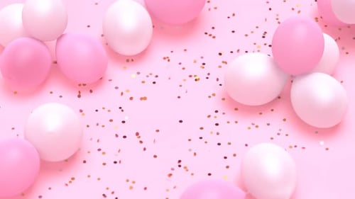 Pastel balloons and golden confetti. Birthday party concept. Seamlessly looping