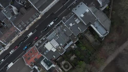 AERIAL: Slow Overhead Shot of Cologne City in Germany