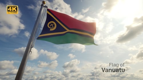 Vanuatu National Flag Waving Realistically Against a Sunny Sky