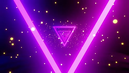 Futuristic Neon Triangle Tunnel with Glowing Particle Animation