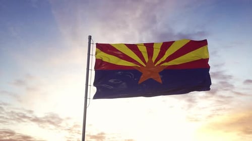 Vibrant Arizona State Flag Waving at Golden Hour