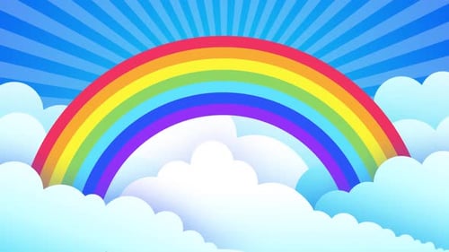 Colorful Looping Geometric Rainbow and Clouds Animation
