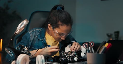 Desk with Laptop Tools Soldering Equipment
