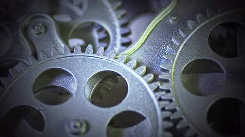 Rotating Interlocking Metal Gears Machine Cog