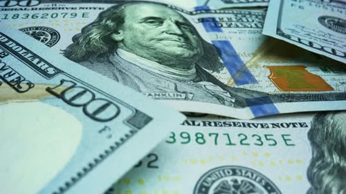 Official Currency of United States of America. Heap of Hundred Dollar Banknotes
