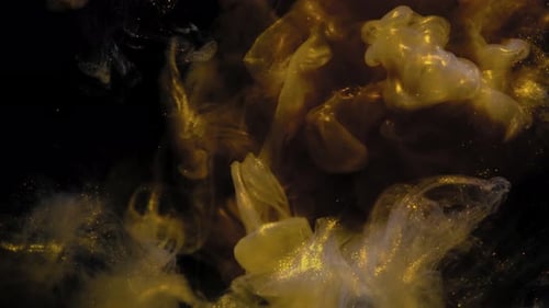 Golden Liquid Glitter Swirls on Black Background