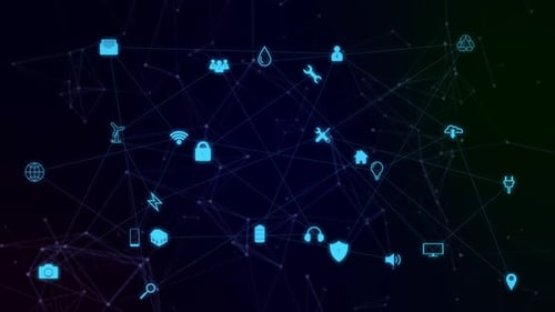Connexion d'icônes technologiques avec une ligne et un polygone