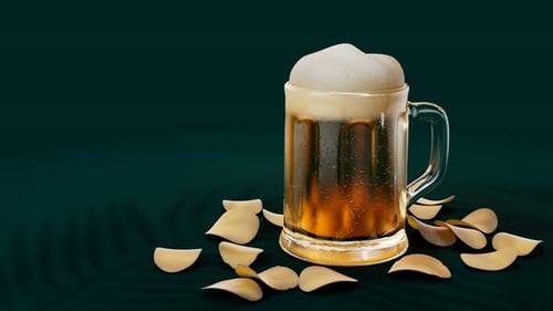 Refreshing Beer Mug and Potato Chips Animation