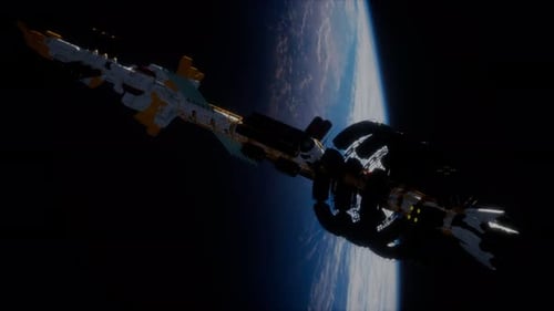 Futuristic Spaceship Docking in Earth Orbit Animation