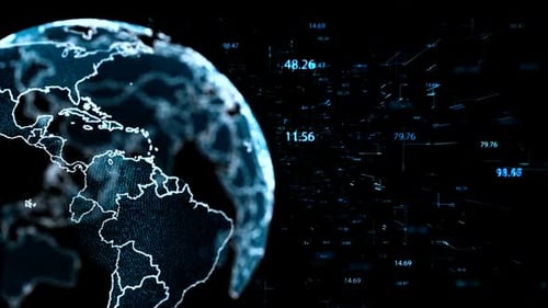 Futuristic Digital Earth Globe Rotation with Corporate Data Stream