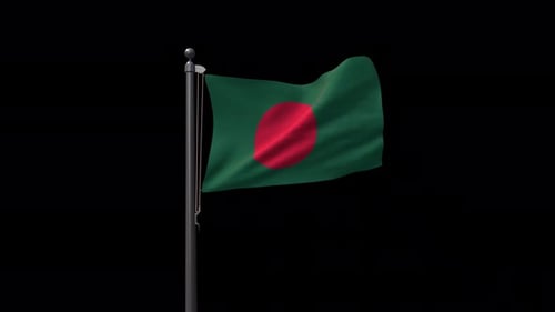 Realistic Waving Flag of Bangladesh on Black Background