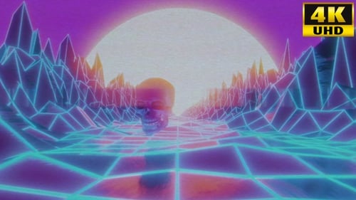 Retro Synthwave Skull Fly-Through Animation