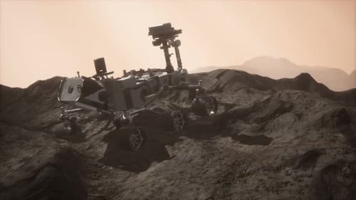 3D Animated Mars Rover on Red Planet Surface