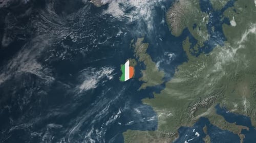 Earth Globe Zoom to Ireland with National Flag Animation