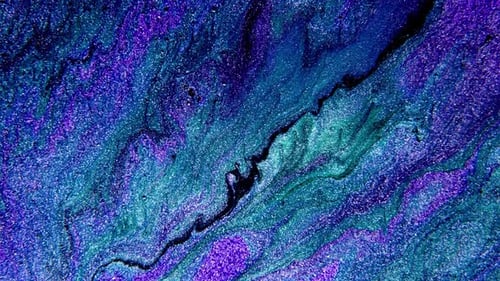 Abstract Paint Mixing Neon Blue Green and Violet Purple Colors Ink