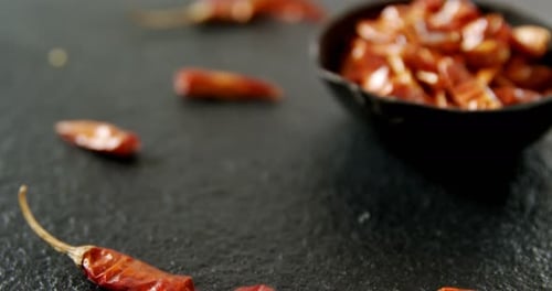 Dried Red Chili Peppers in Bowl