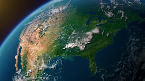 Cinematic Space View of North America Realistic Planet Earth Rotation in Cosmos