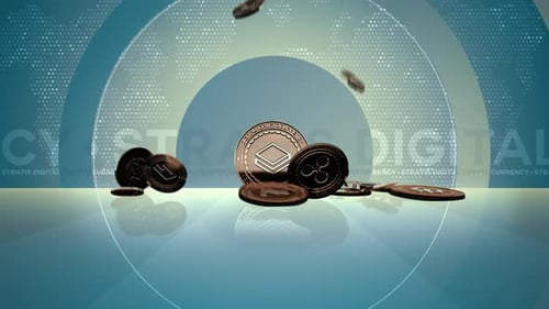 3D Digital Cryptocurrency Coins Falling and Piling Up