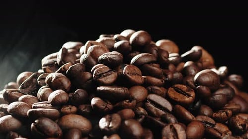 Roasted Coffee Beans with Rising Steam