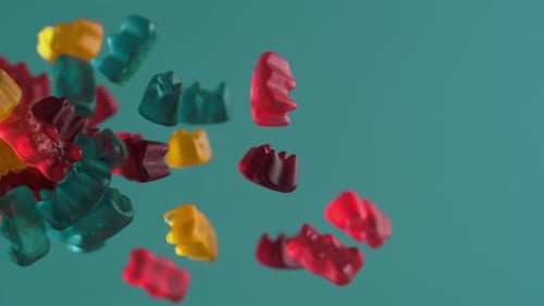 Gummy Bears Falling in Slow Motion