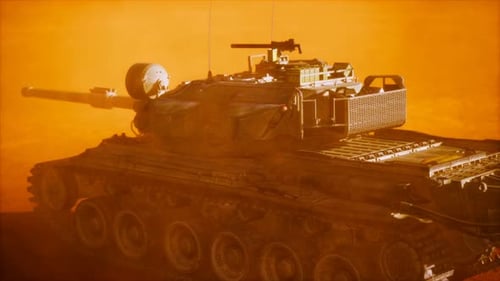 World War II Tank in Desert in Sand Storm
