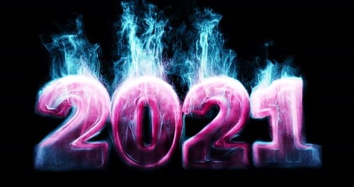 Energetic 2021 New Year Title with Glowing Fire and Smoke